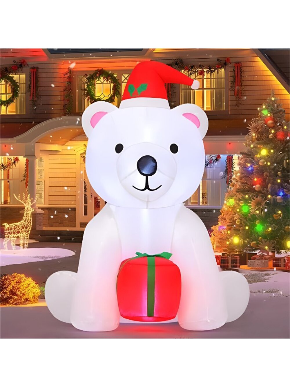 5 Ft Christmas Inflatable Bear Outdoor Decorations Blow Up Yard A White